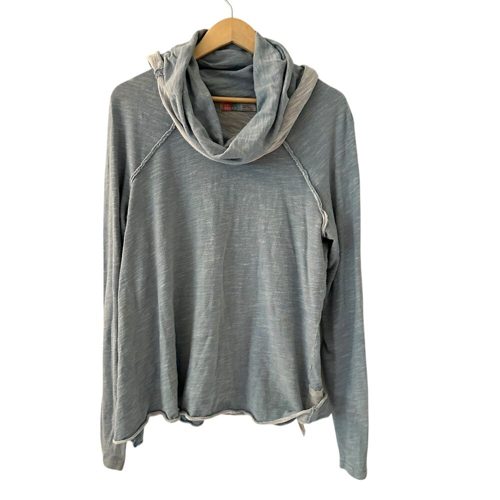 Free People Beach Blue‎ Oversized Cotton Cowl Neck Sweatshirt Raw Hem Size S